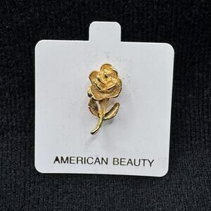 New American Beauty Gold Tone Rose Pin Lapel Pinback